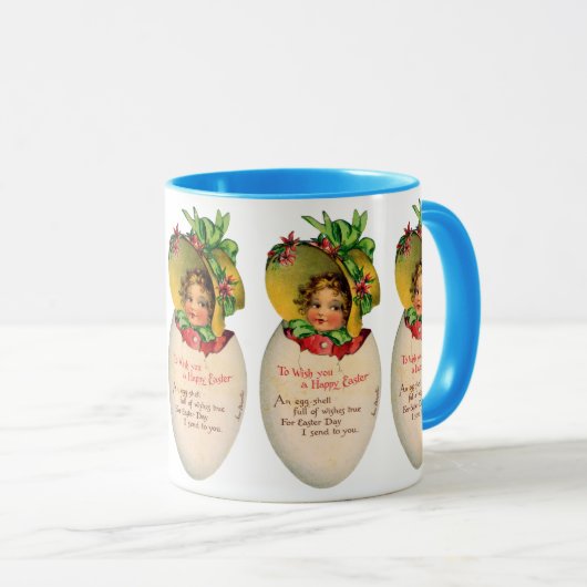 イースタービクトリアン、ヴィンテージの女の子と卵のボンネット マグカップ (正面右)