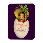 イースタービクトリアン、ヴィンテージの女の子と卵のボンネット マグネット (縦)