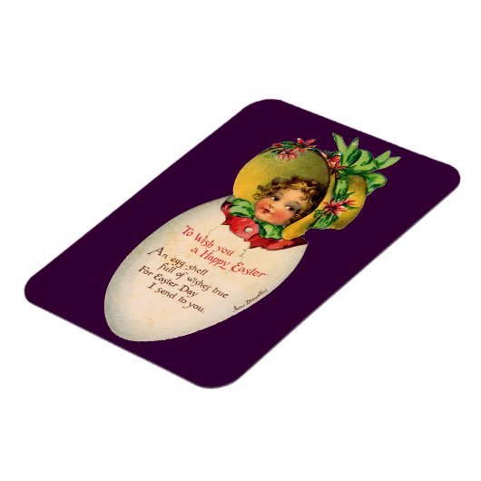 イースタービクトリアン、ヴィンテージの女の子と卵のボンネット マグネット (左側)