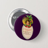 イースタービクトリアン、ヴィンテージの女の子と卵のボンネット 缶バッジ (正面&裏面)