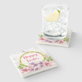 イースターピンクと紫の水色マグノリアス ストーンコースター (横)