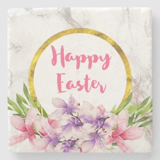 イースターピンクと紫の水色マグノリアス ストーンコースター (正面)
