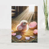 イースターピンクの雛とギンガムエッグシェル シーズンカード (正面)