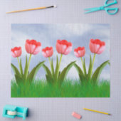 イースターピンクチューリップ花の写真&ブルースカイ 薄葉紙 (クラフト)