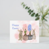イースターピンクブルーウサギフローラバスケット シーズンポストカード (スタンド正面)