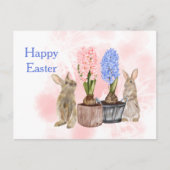 イースターピンクブルーウサギフローラバスケット シーズンポストカード (正面)