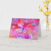 イースターピンク紫色の水の色の蝶のクロスカード カード (黄色い花)