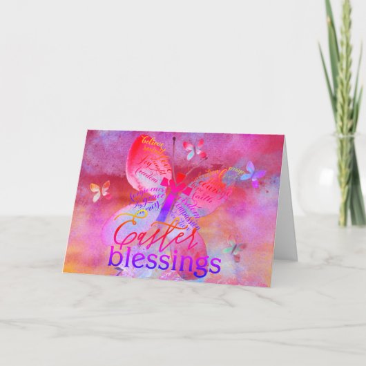 イースターピンク紫色の水の色の蝶のクロスカード カード (正面)