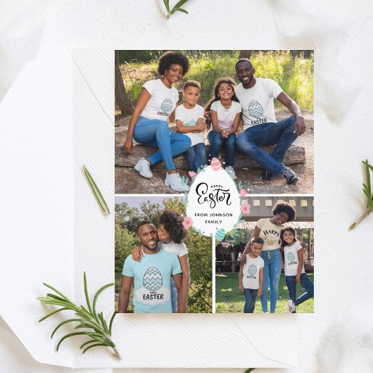 イースターファミリー名3フォトコラージュフローラ卵かわいい ポストカード