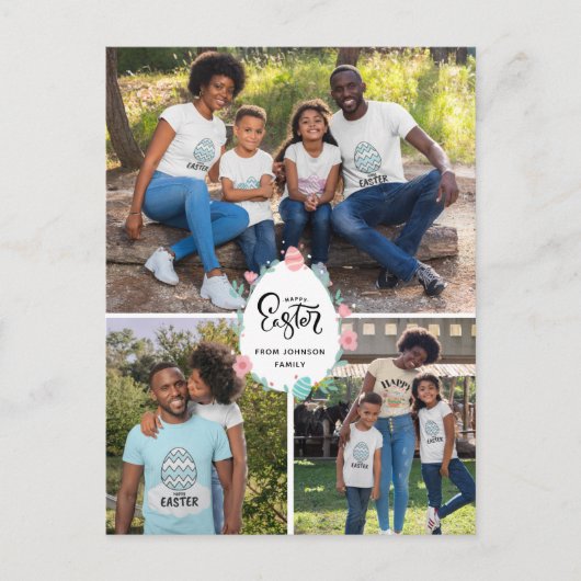 イースターファミリー名3フォトコラージュフローラ卵かわいい ポストカード (正面)