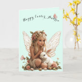 イースターフェアリーピンクのバラ白うさぎ蝶 カード (黄色い花)