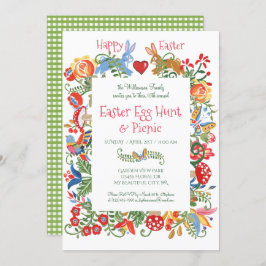 イースターフォークフローラバニーラビットギンガムエッグ狩り 招待状