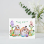 イースターフクロウとベビーバニーアート シーズンポストカード (スタンド正面)