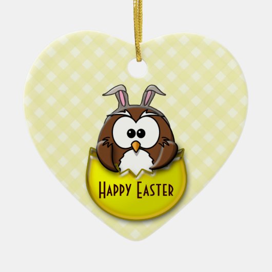 イースターフクロウ – 黄色 セラミックオーナメント (正面)