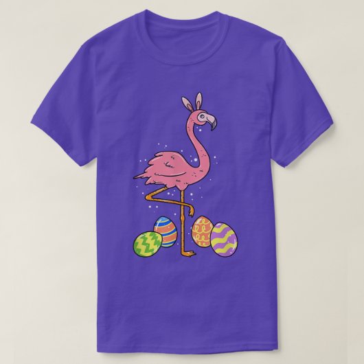 イースターフラミンゴイースターバニー卵おもしろいバスケット Tシャツ (デザイン正面)
