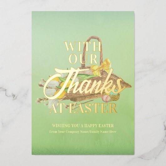 イースターフラワーバスケット感謝していグ・イースター 箔シーズンカード (正面)