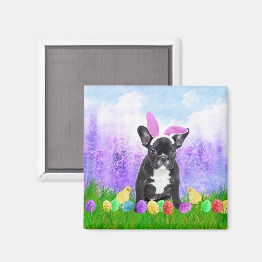 イースターフランスのエッグズバニーチックスとブルドッグ マグネット (正面/裏面)