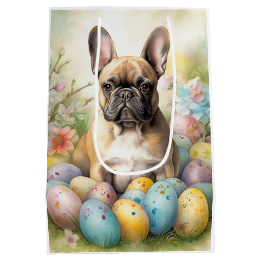 イースターフランスのエッグ付きブルドッグ ミディアムペーパーバッグ (裏面)