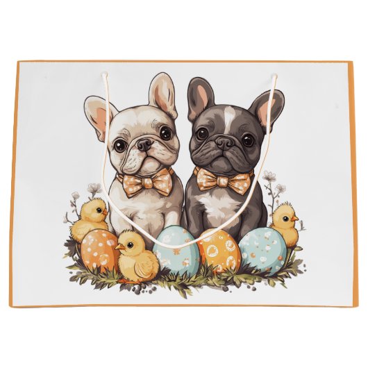 イースターフランスのブルドッグ ラージペーパーバッグ (正面)