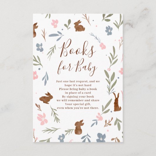 イースターフローラウサギの赤ちゃんシャワーは本を持って来る エンクロージャーカード (正面)