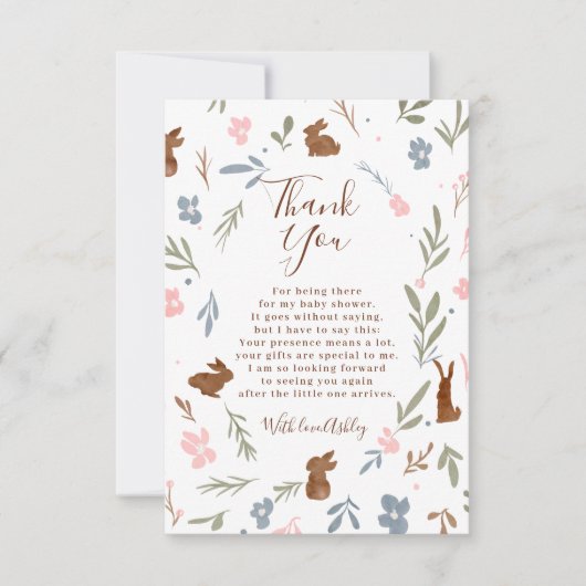 イースターフローラウサギ小さなバニーの赤ちゃんシャワー サンキューカード (正面)