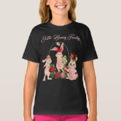 イースターフローラクラウンバニーファミリーウォーターカラーバラ Tシャツ (正面)