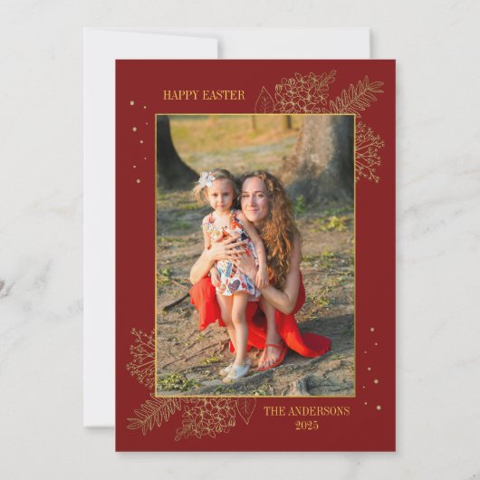 イースターフローラクロスキリスト復活の家族の写真 シーズンカード (裏面)