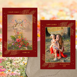 イースターフローラクロスキリスト復活の家族の写真 シーズンカード