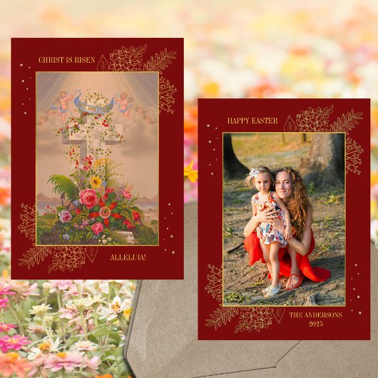 イースターフローラクロスキリスト復活の家族の写真 シーズンカード