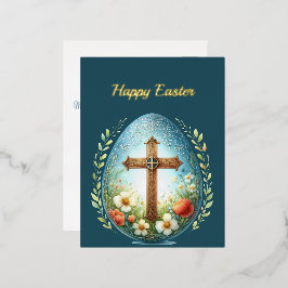 イースターフローラクロス卵イラストレーション 箔シーズンポストカード