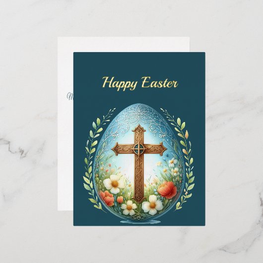 イースターフローラクロス卵イラストレーション 箔シーズンポストカード (正面/裏面)