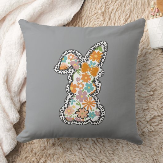 イースターフローラバニーヒョウ縁どハッピーイースター クッション (ブランケット)