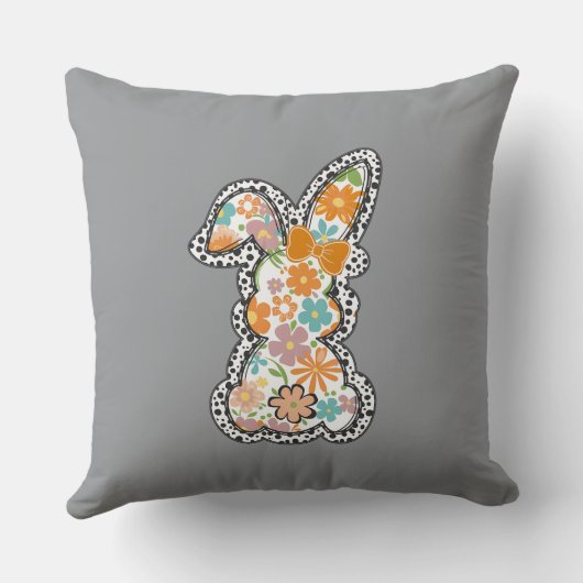 イースターフローラバニーヒョウ縁どハッピーイースター クッション (裏面)