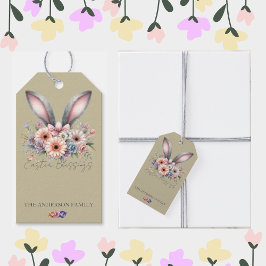 イースターフローラバニーラビットイヤーファミリーネームグリーン ギフトタグ