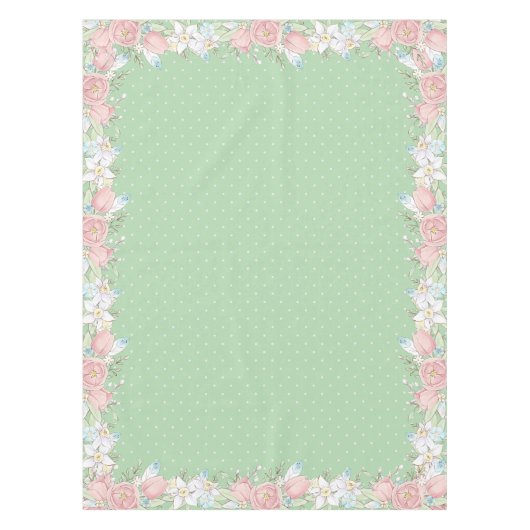 イースターフローラパステルグリーン水玉模様 テーブルクロス (正面)