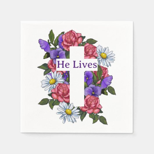 イースターフローラ十字架 スタンダードカクテルナプキン (正面)