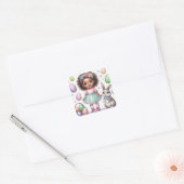 イースターブラックガールウォーターカラーアート スクエアシール (封筒)