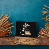 イースターブラックキャットタキシドウサギ耳の卵 フォトプラーク (側面)