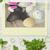 イースターブラック&ホワイトキティ猫 キッチンタオル (折り畳み)