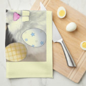 イースターブラック&ホワイトキティ猫 キッチンタオル (四つ折り)