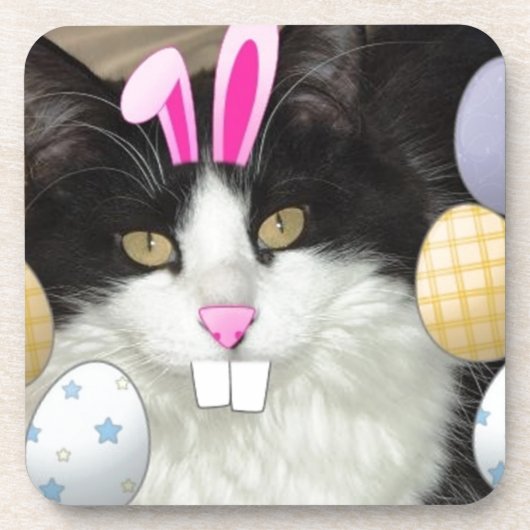 イースターブラック&ホワイトキティ猫 コースター (正面)