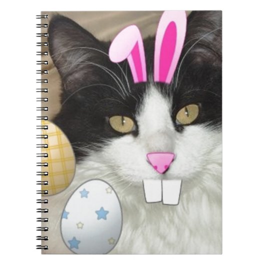 イースターブラック&ホワイトキティ猫 ノートブック (正面)