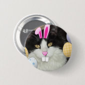 イースターブラック&ホワイトキティ猫 缶バッジ (正面&裏面)