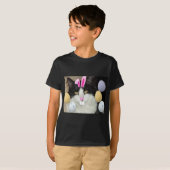 イースターブラック&ホワイトキティ猫 Tシャツ (正面フル)