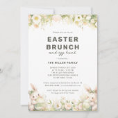 イースターブランチかわいいパステルバニーウォーターカラーフローラ 招待状 (正面)