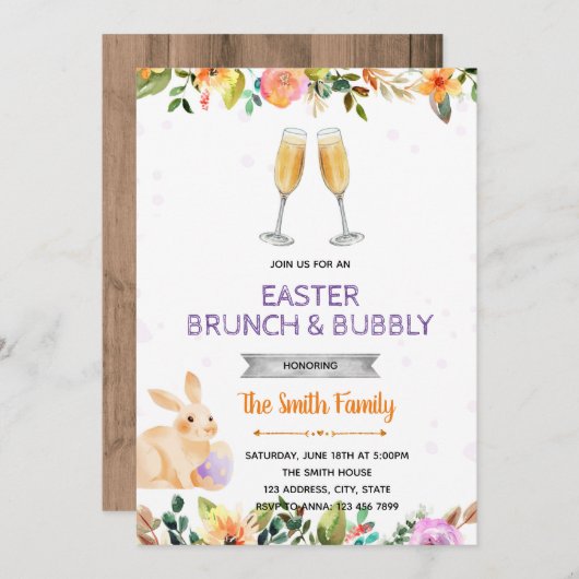 イースターブランチと泡状パーティの招待状 招待状 (正面/裏面)