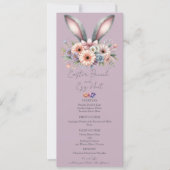 イースターブランチのメニューかわいいフローラバニー耳パープル 招待状 (正面)