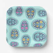 イースターブランチアクアグリーン伝統的フォークアートエッグ ペーパープレート (正面)