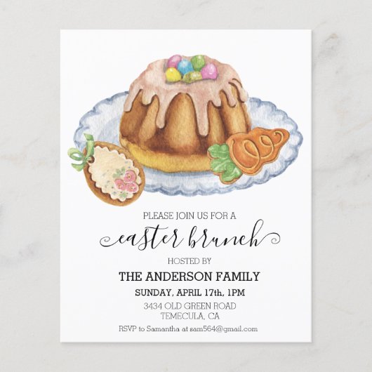 イースターブランチウォーターカラーケーキクッキー招待状 (正面)