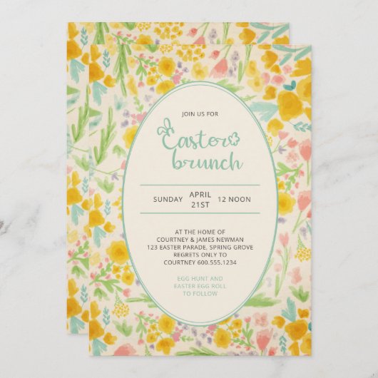 イースターブランチディッシーウォーターカラー春の花 招待状 (正面/裏面)